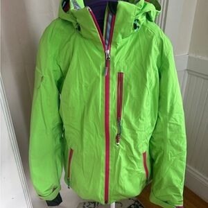 Obermeyer Women's Green Ski Jacket with Pink Zipper Accents. Size 10